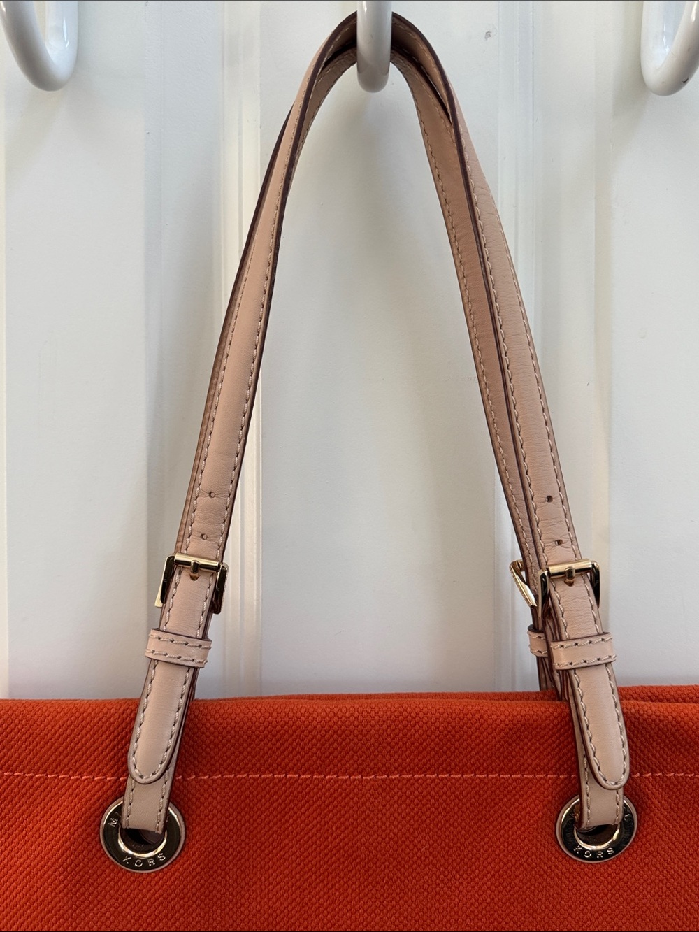 Michael Kors Burnt Orange Canvas Tote with Tan Leather Straps - Picture 2 of 11